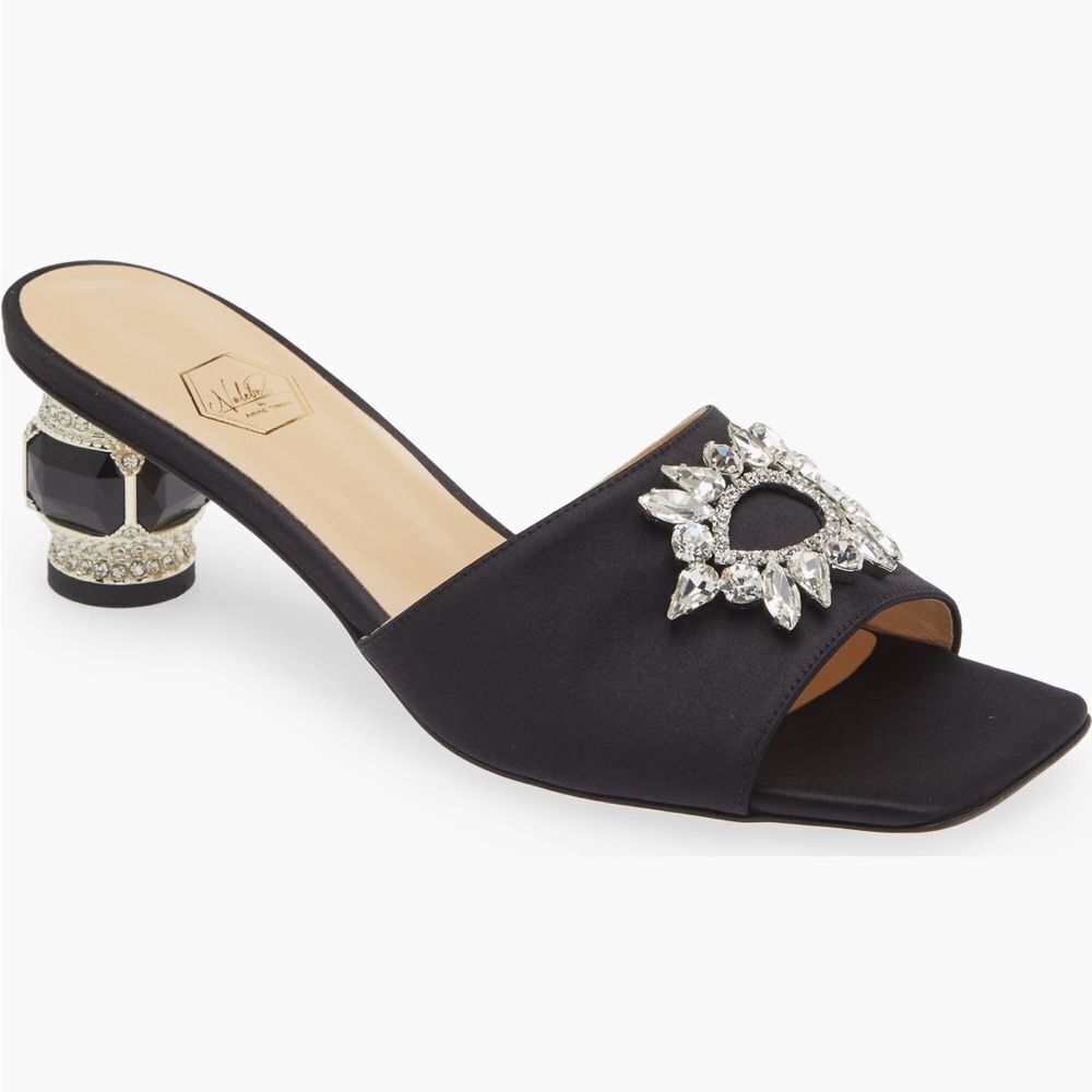 NALEBE Aurum Mule 50MM Crystal Kitten Heel Satin Embellished Square Toe 41
